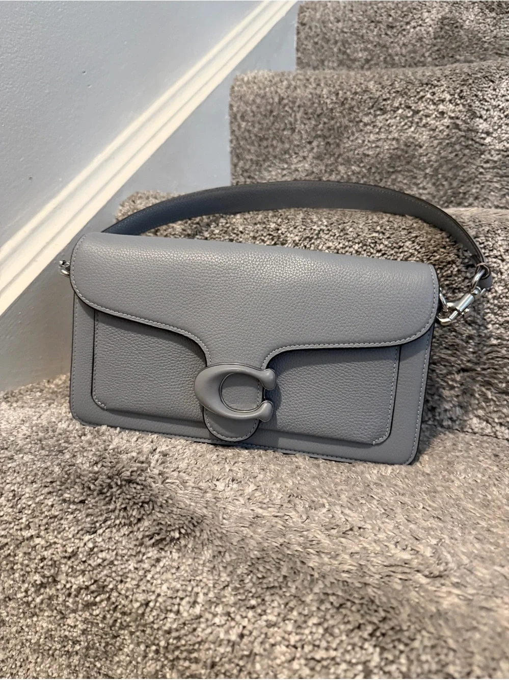 Coach Tabby Shoulder Bag 26 in the Grey Blue colorway.